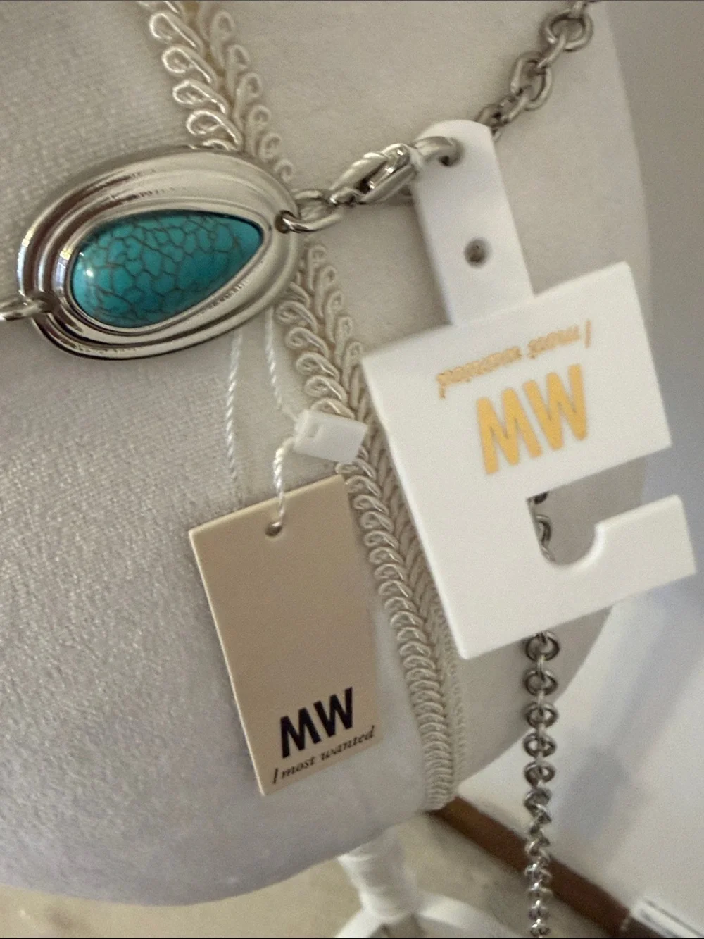 NWT, MW/Most Wanted Turquoise Stone Chain Waist Belt - Silver